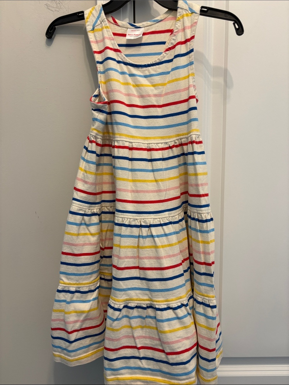 Hanna Andersson White Dress with Blue, Red, and Yellow Stripes